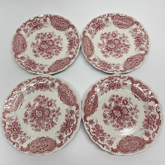 Ridgway Other - Vintage 1960s Ridgway Windsor Pink Pattern Dessert Pie Plate Transferware 6" Set